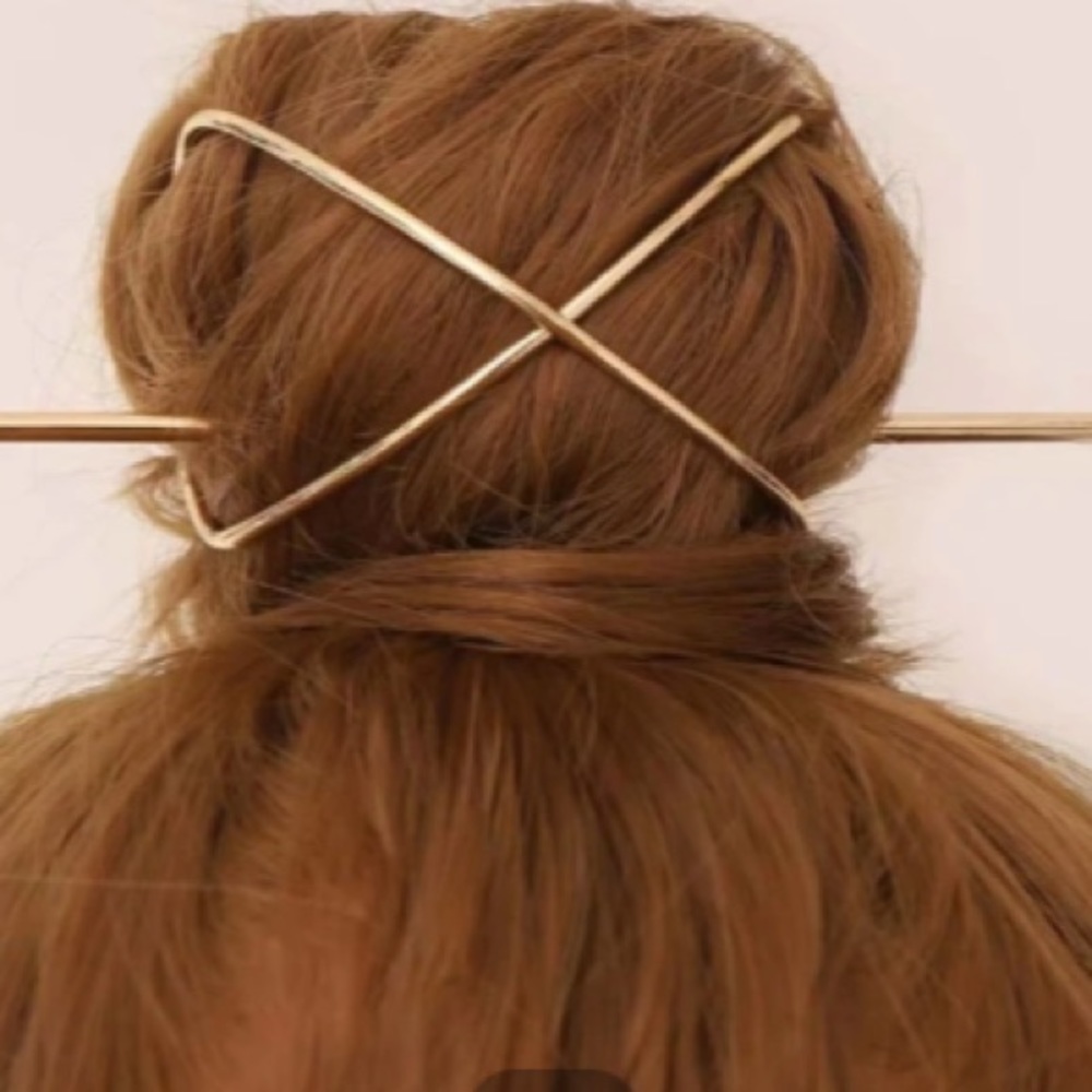 modern gold hair bun w stick